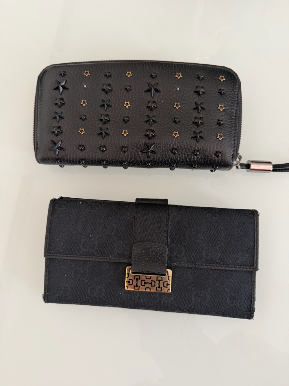 Gucci Black Canvas Continental Wallet with gold hardware and jimmy choo set of 2 - Picture 2 of 12